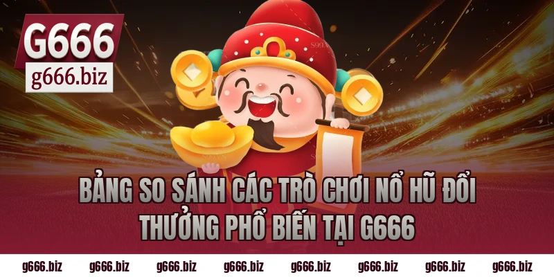 Bảng so sánh các trò chơi nổ hũ đổi thưởng phổ biến tại G666